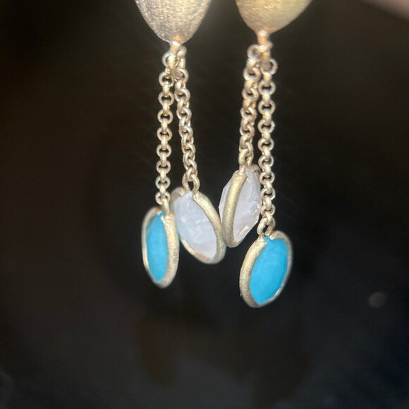 Blue/White Dangle Matte Earrings - Picture 3 of 5